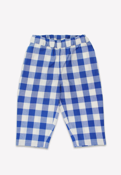 Bio - Baumwoll Kinder Hose mit blauem großkarierten - Muster - Toby Tiger GmbH