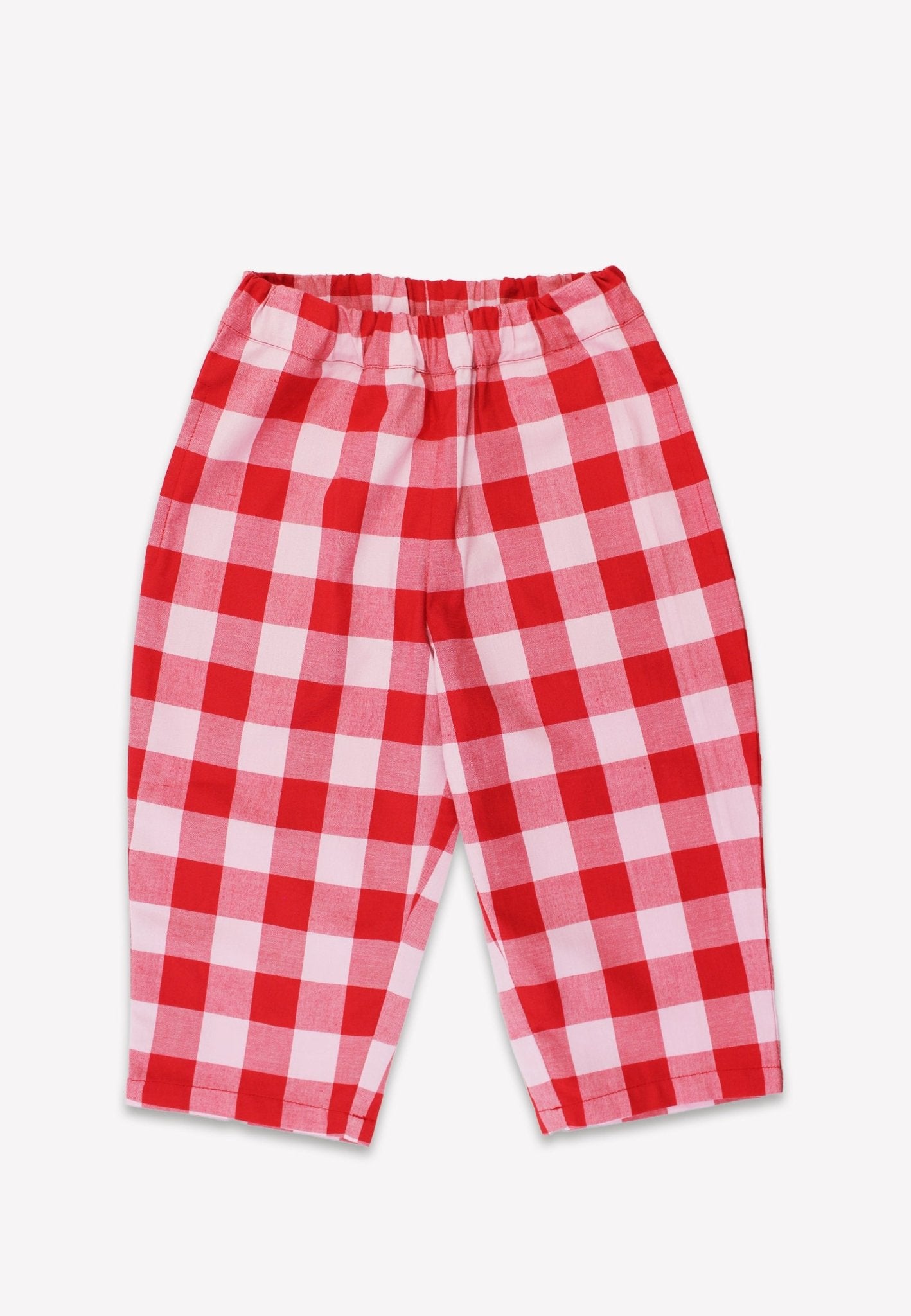 Bio - Baumwoll Kinder Hose mit rotem großkarierten - Muster - Toby Tiger GmbH