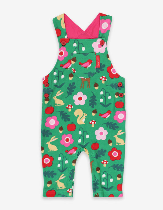 Dungarees with forest print made from organic cotton