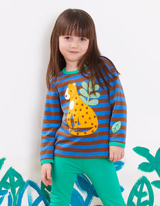 Long-sleeved shirt with leopard appliqué made from organic cotton