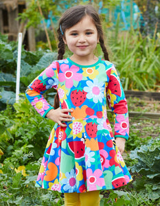 Dress, long sleeves, organic cotton with fruit flower print