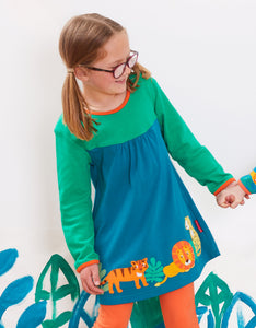 Kleid, lange Arme mit Raubkatzen Applikation aus Bio Baumwolle