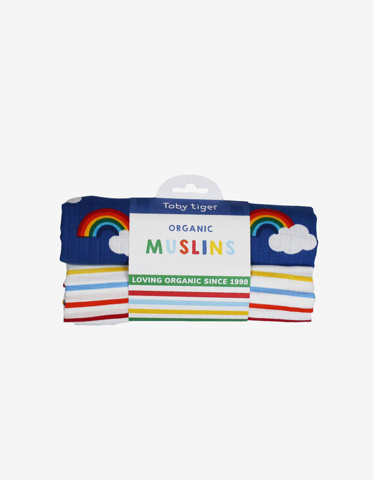 Organic cotton muslin cloth 2 pack with rainbow pattern