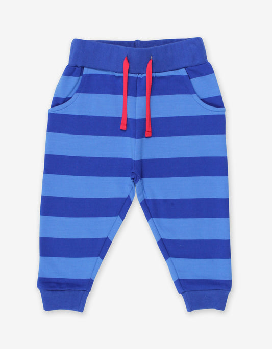Striped baby pants made from organic cotton, blue stripes