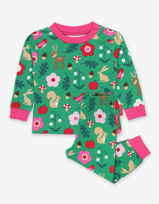 Pajamas, long sleeves, two-piece with forest print made from organic cotton