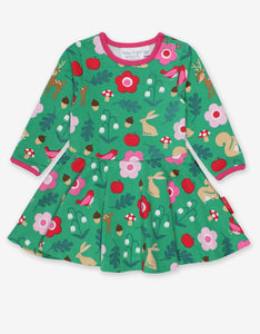 Skater dress, long sleeves with forest motif made from organic cotton