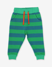 Load image into Gallery viewer, Striped baby pants made from organic cotton, green stripes
