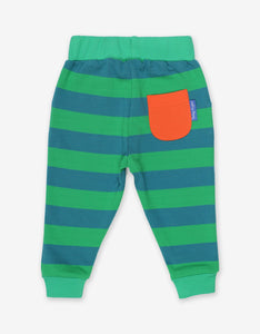 Striped baby pants made from organic cotton, green stripes