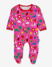 Laden Sie das Bild in den Galerie-Viewer, Baby Strampler Schlafanzug aus Bio Baumwolle mit geschlossenen Füßen, farbenfrohem Print
