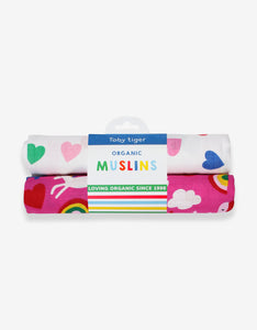 Musselintuch aus Bio-Baumwolle im 2er-Pack mit magischem rosa Muster