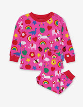 Load image into Gallery viewer, Pajamas with colorful pink print, organic cotton

