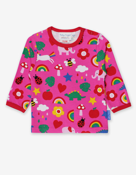 Long-sleeved shirt with colorful print, organic cotton