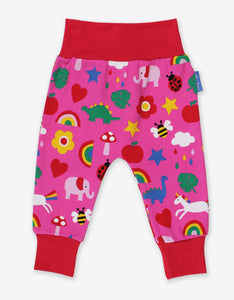 Baby trousers with a colorful print made from organic cotton