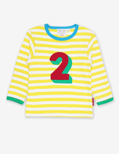 Langarmshirt aus Bio Baumwolle, gestreift mit Zahl 2 Applikation