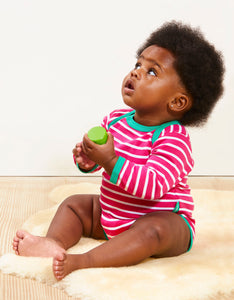Baby Body mit Schlupfaussschnitt rosa gestreift aus Bio Baumwolle