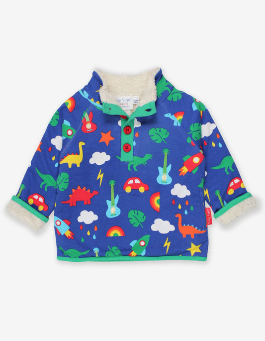 Sweatshirt with fleece lining made from organic cotton with dinosaur and car print
