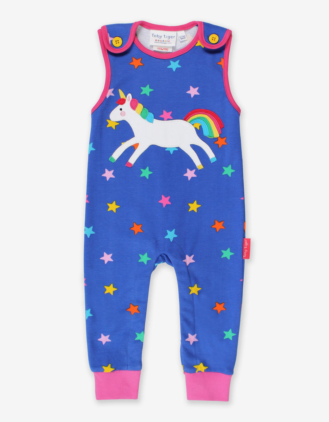Romper with straps and unicorn appliqué made from organic cotton