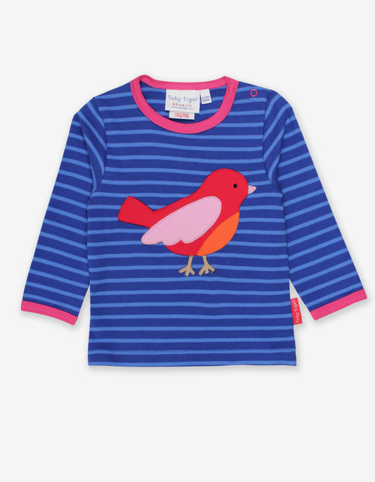 Long-sleeved shirt made from organic cotton with bird appliqué