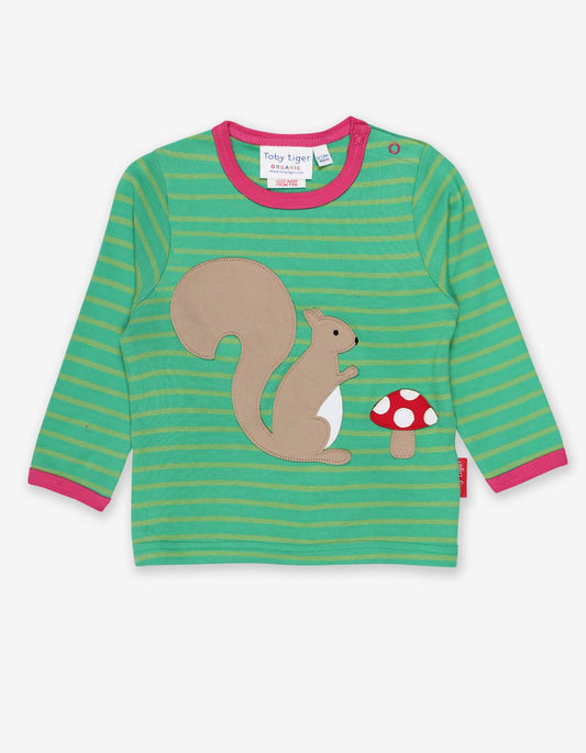Long-sleeved organic T-shirt with squirrel appliqué