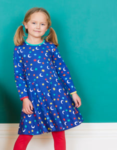 Skater Kleid mit langen Ärmeln und Mond und Sterne Print aus Bio Baumwolle