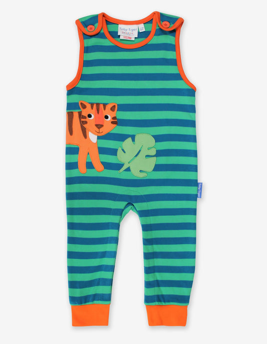 Romper with straps and tiger appliqué made from organic cotton
