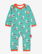 Load image into Gallery viewer, Organic Teal Seagull Print Sleepsuit
