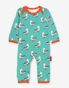 Organic Teal Seagull Print Sleepsuit