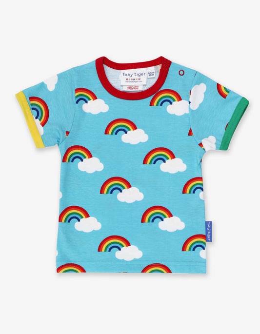 T-Shirt aus Bio Baumwolle mit Regenbogen Print