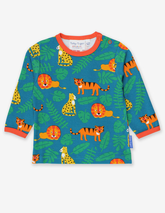Long-sleeved shirt with a big cat print made from organic cotton