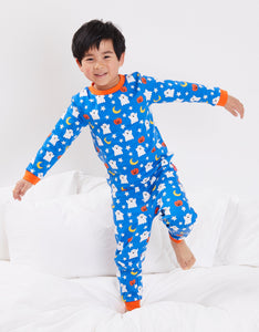 Schlafanzug, langer Arm, zweiteilig mit Halloween Motiv aus Bio Baumwolle
