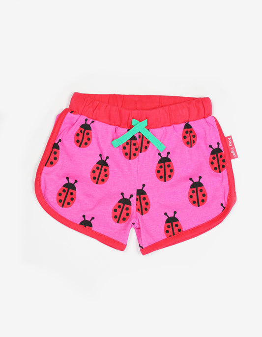 Shorts, ladybird appliqué, organic cotton