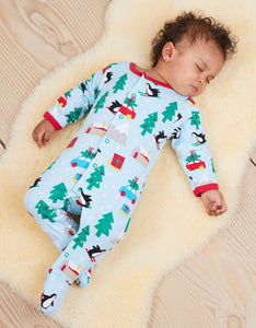 Schlafanzug, Strampler mit geschlossenen Füßen, weihnachtliches Motiv aus Bio Baumwolle