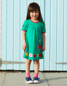 Dress, short sleeves, organic cotton with appliqué