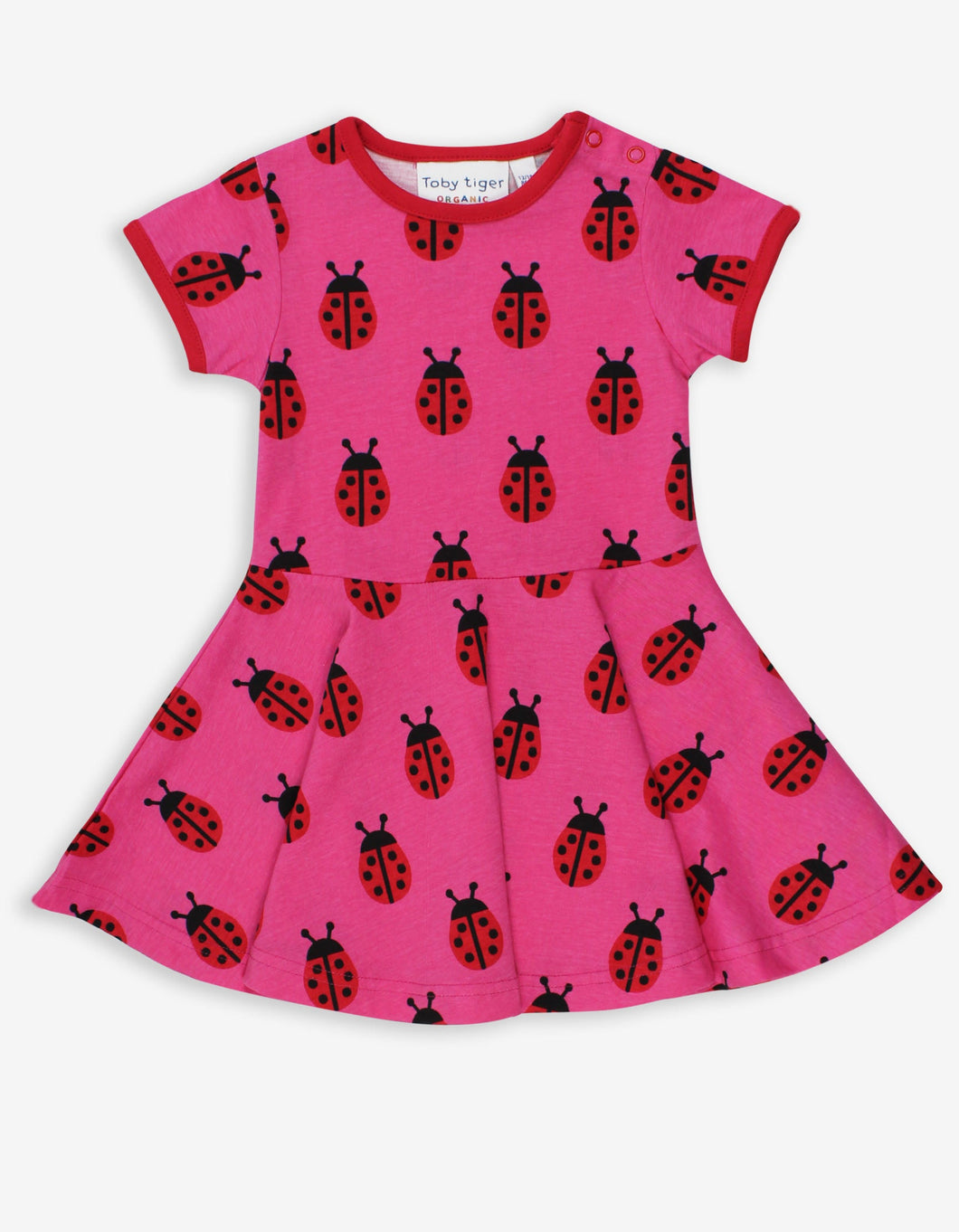 Organic skater dress with ladybug appliqué