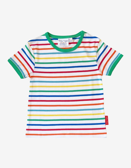Grünes T-Shirt mit Regenbogenstreifen aus Bio-Baumwolle