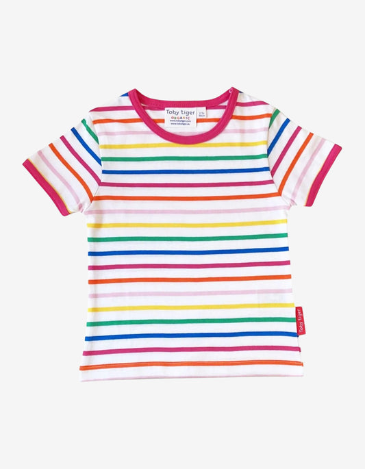 Organic cotton pink rainbow stripe t-shirt