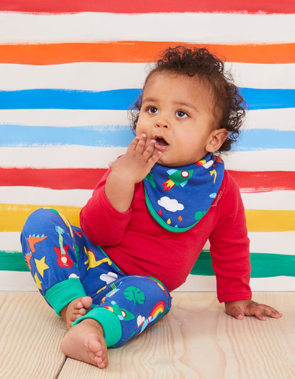 Baby pants made from organic cotton with dinosaur and car print