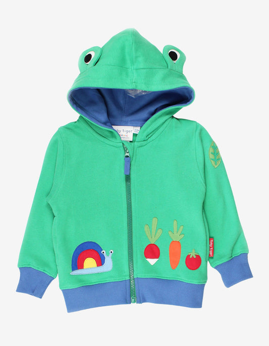 Organic hoodie with frog appliqué
