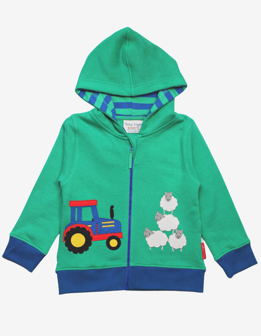 Organic cotton hoodie with farm appliqués