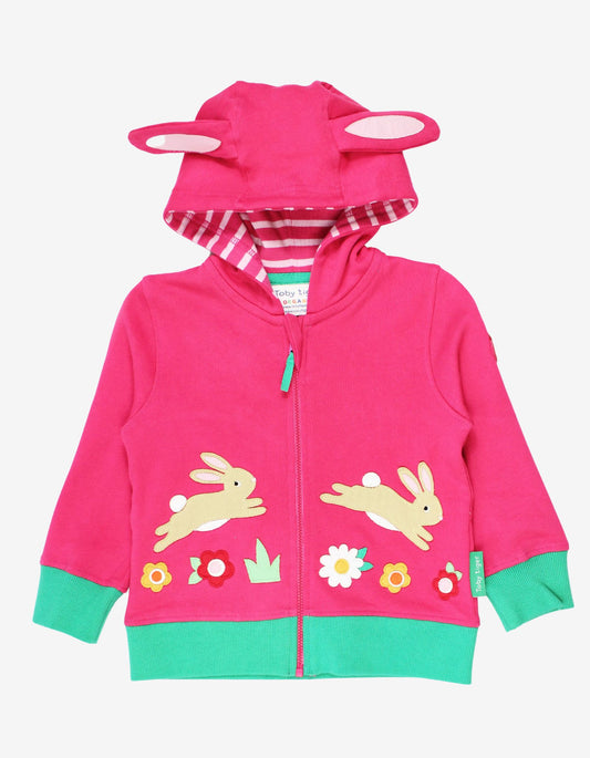 Organic hoodie with jumping rabbit appliqué