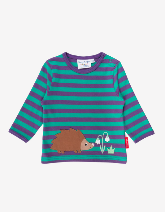 Organic cotton long-sleeved shirt with hedgehog applications