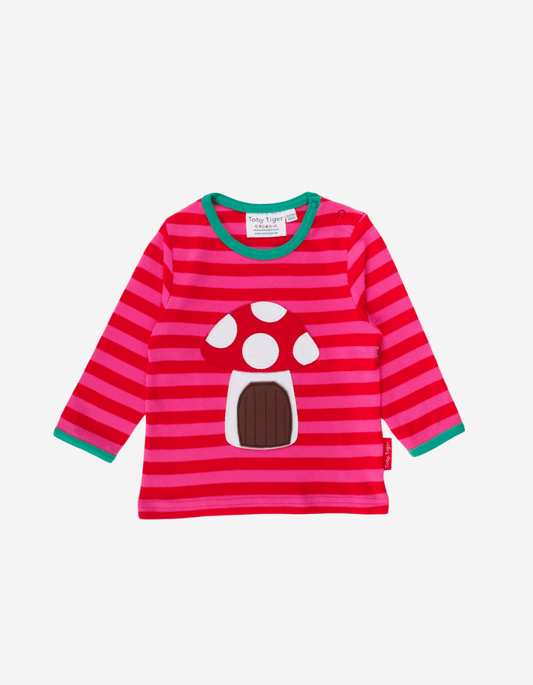 Organic cotton long-sleeved shirt with mouse and mushroom applications
