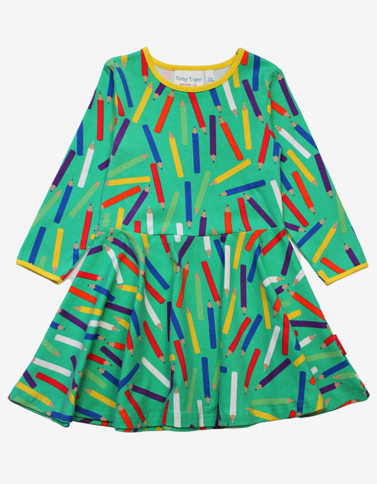 long-sleeved organic cotton dress and skater cut with art print