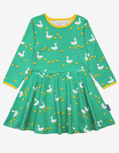 long-sleeved organic cotton dress and skater cut with duck print