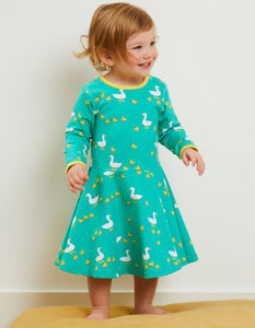long-sleeved organic cotton dress and skater cut with duck print