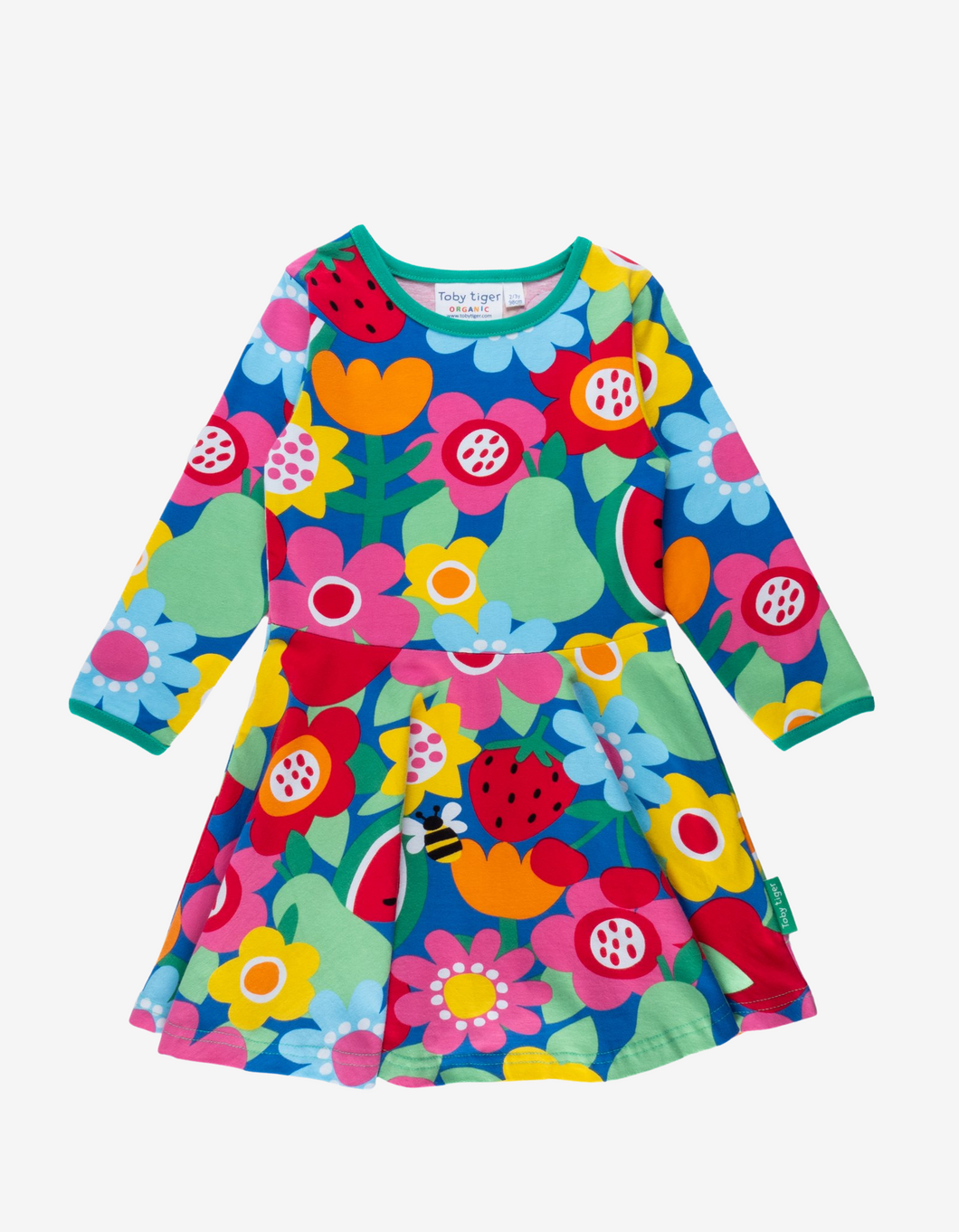Dress, long sleeves, organic cotton with fruit flower print