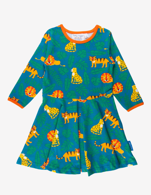 Skater dress with a big cat motif made from organic cotton