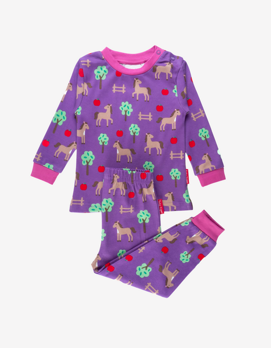 Pajamas made from organic cotton with a horse print
