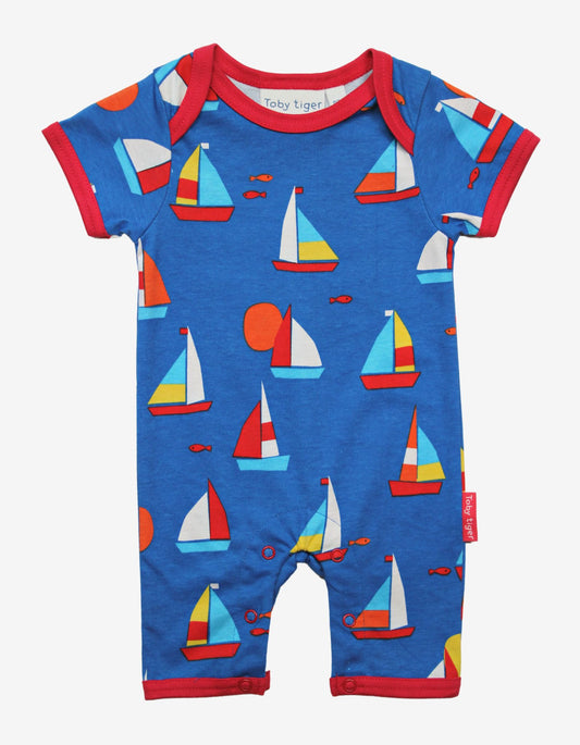 Organic cotton onesie with a sailing boat motif