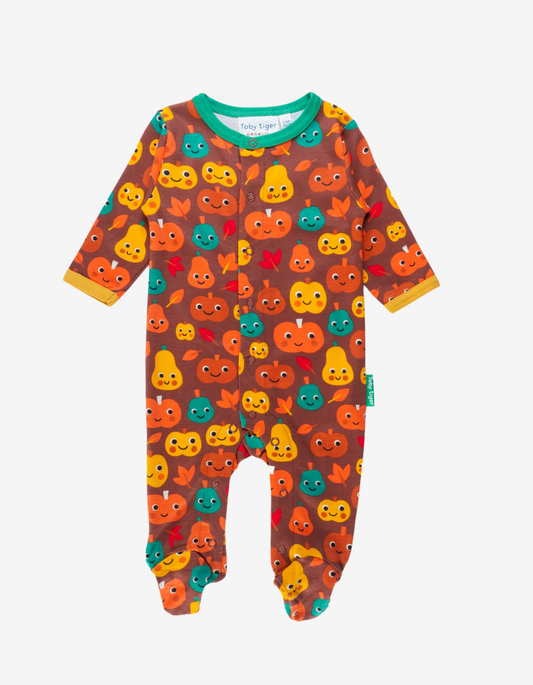 Pajamas, one-piece suit with pumpkin print made from organic cotton